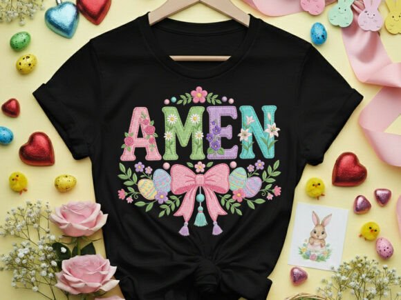 Amen Blessed Easter Faux Yarn T-Shirt Png