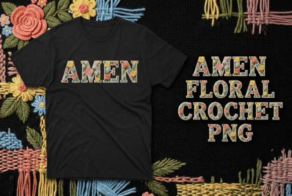 Amen Floral Crochet Lettering PNG for T-Shirt Designs