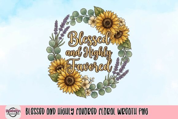 Blessed and Highly Favored Floral Wreath PNG: T-Shirt Designs