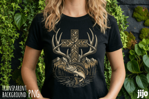 Cross Antlers Bass Fishing PNG T-Shirt Designs