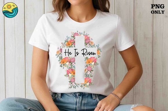 He is Risen Floral Cross PNG for T-Shirt Designs