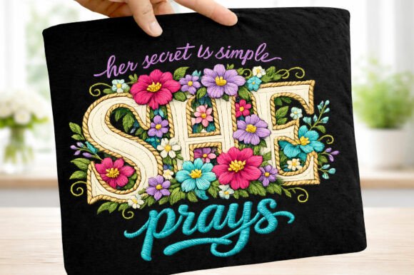 Her Secret is Simple She Prays Embroider T-Shirt Designs