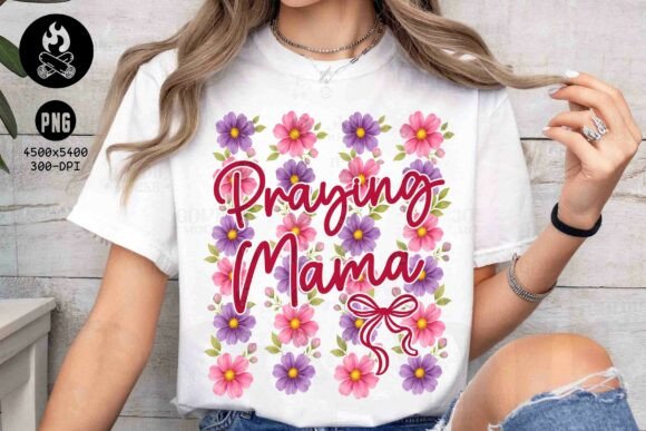 Praying Mama Floral Ribbon Mother’s Day PNG for T-Shirt Designs