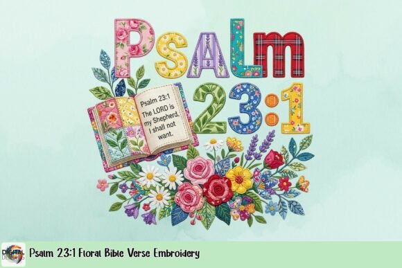 Psalm 23 1 Floral Bible Verse Embroidery T-Shirt Designs