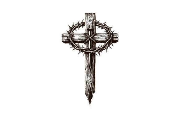 Wooden Crown of Thorns Cross for T-Shirt Designs